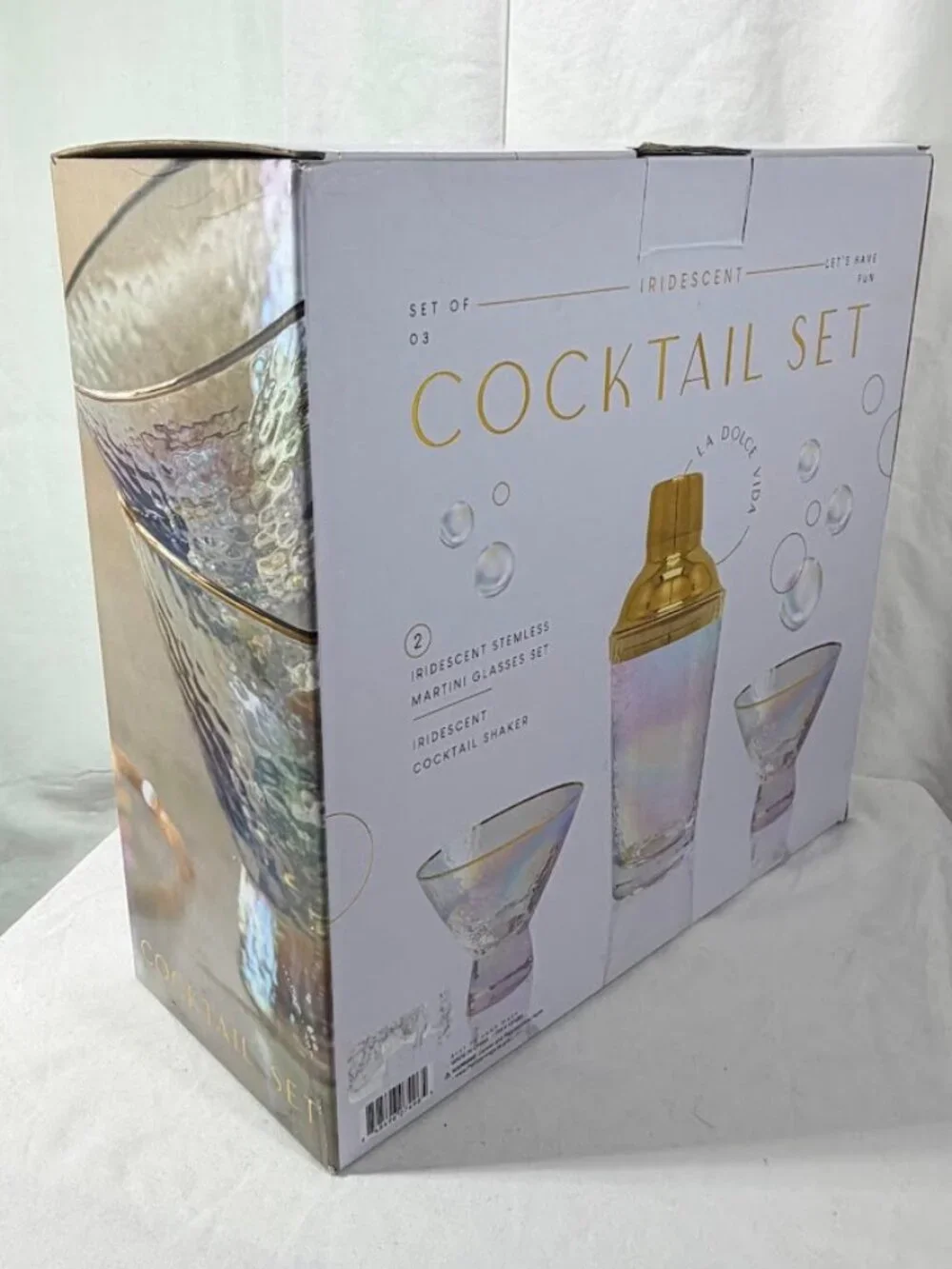 Iridescent Cocktail Set. Bar Tender Set. 3 Pieces. New In Box Never Opened
